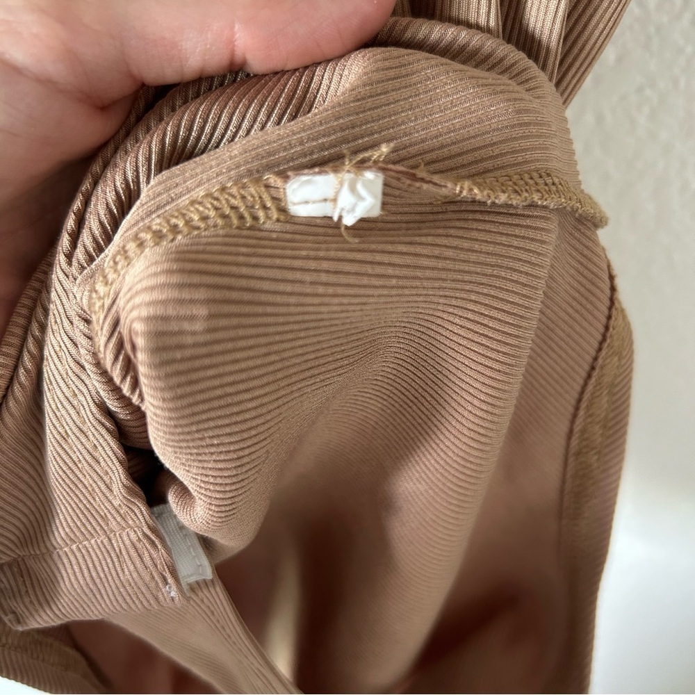 Tan Sleeveless Ribbed Turtle Neck Bodysuit One Piece - Picture 5 of 8